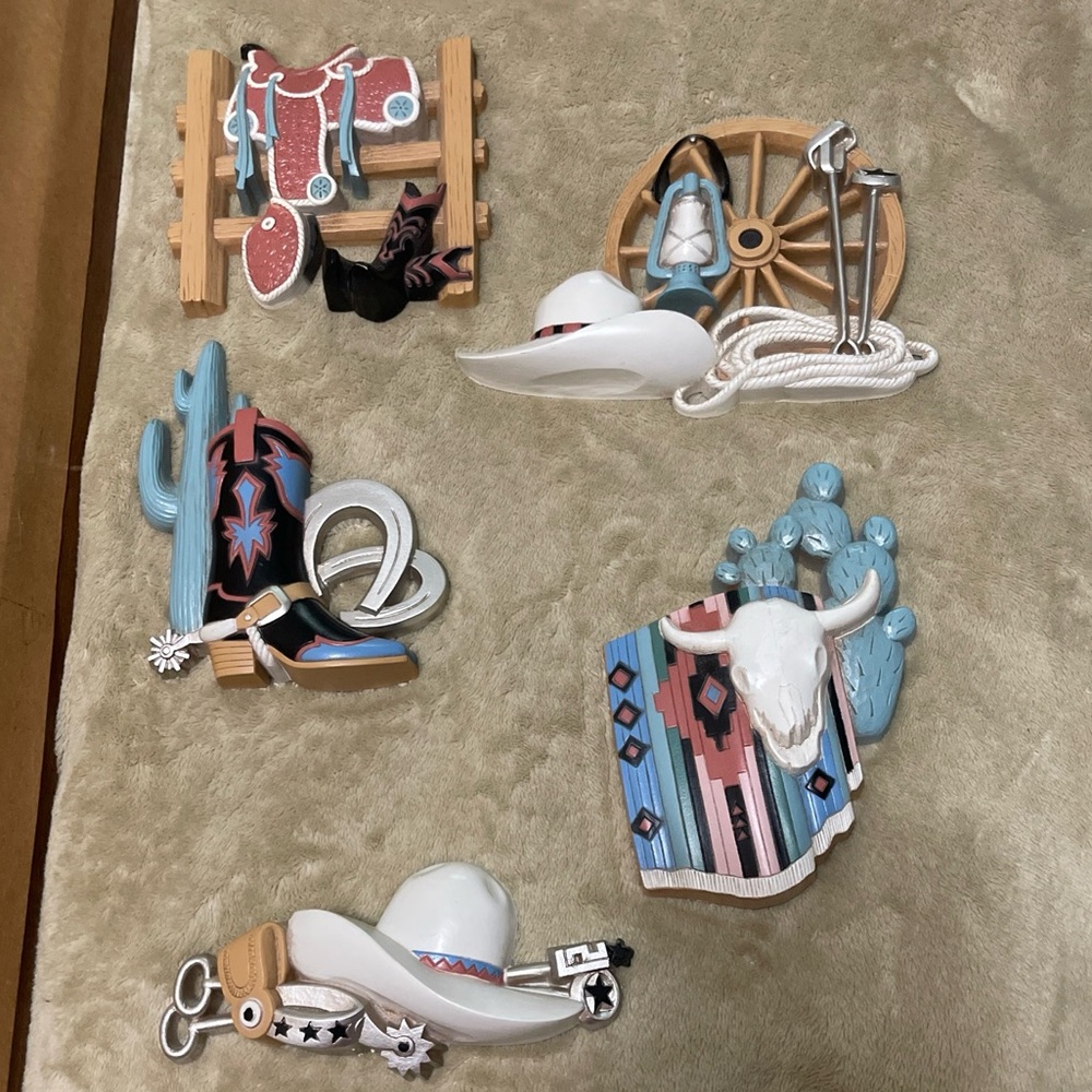 Vintage Burwood Wall Art Western Plaques Southwest Cowboy Home Interior Set of 5